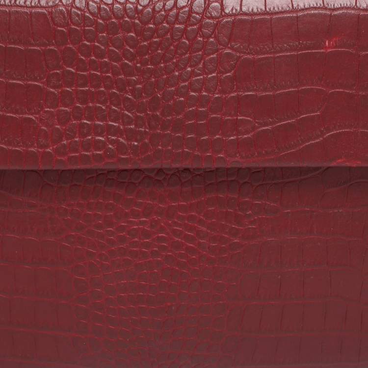 Pre Owned Marni Burgundy Croc Embossed Leather Flap Clutch