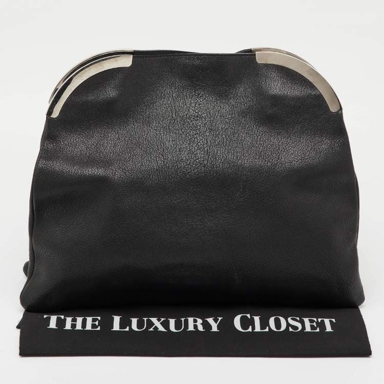 Pre Owned Marni Black Leather Oversized Foldover Frame Clutch