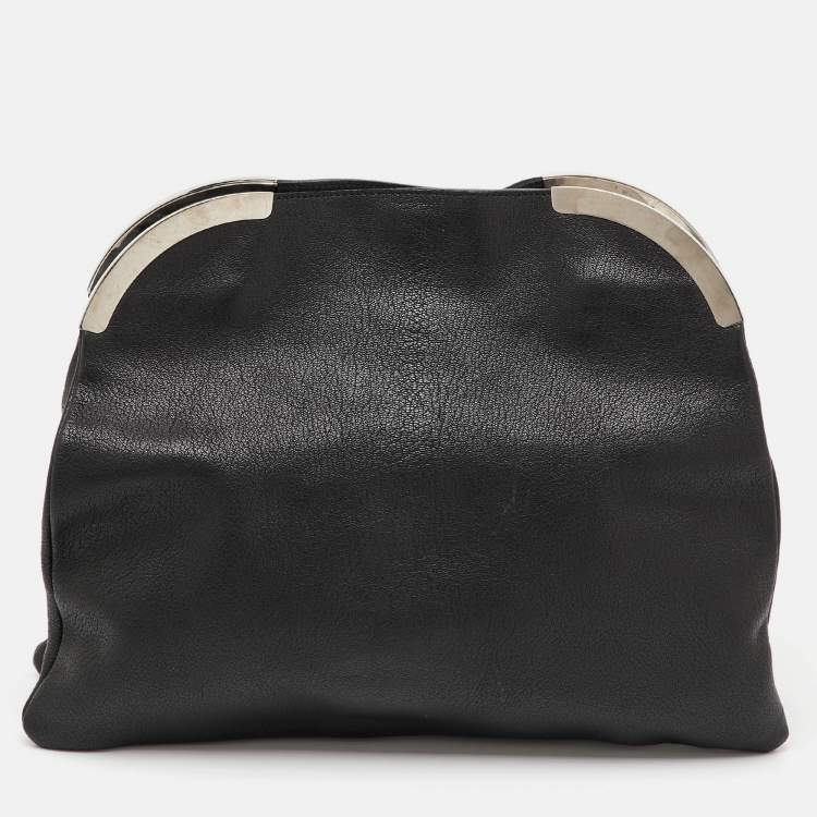 Pre Owned Marni Black Leather Oversized Foldover Frame Clutch