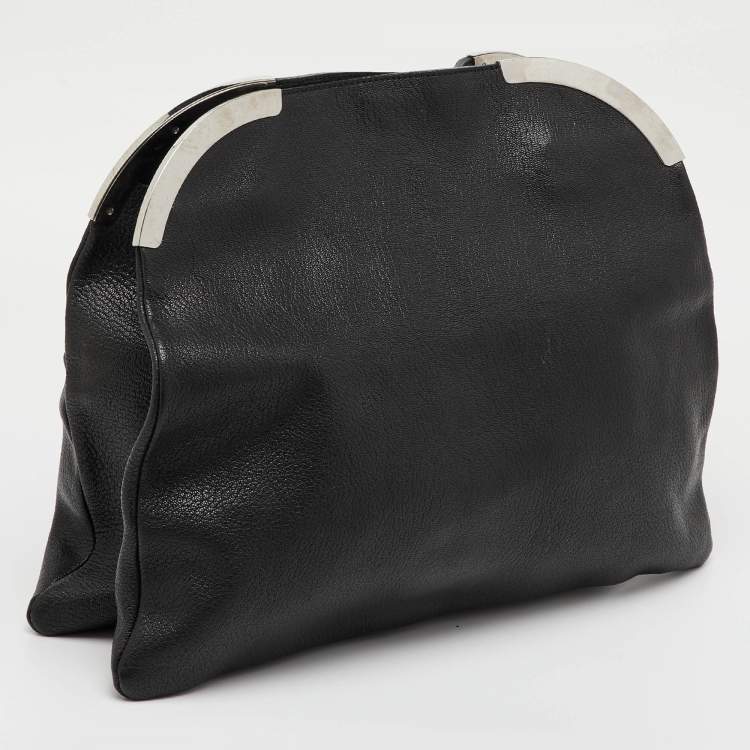 Pre Owned Marni Black Leather Oversized Foldover Frame Clutch