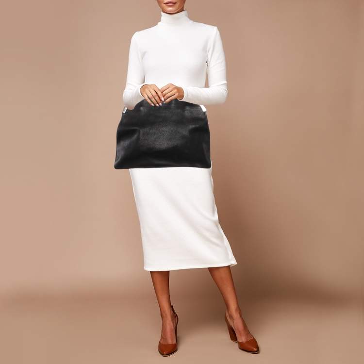 Pre Owned Marni Black Leather Oversized Foldover Frame Clutch