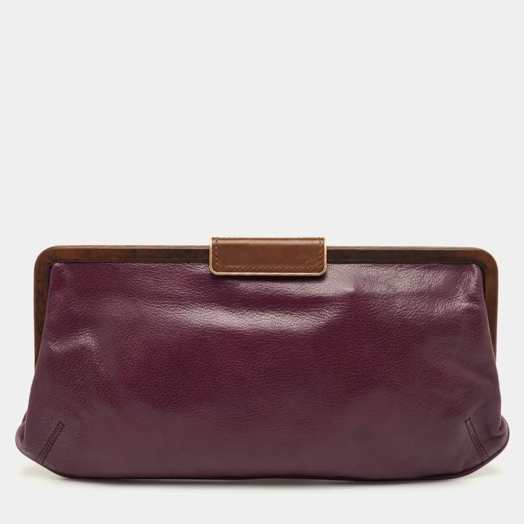Pre Owned Marni Burgundy/Dark Brown Leather Frame Clutch