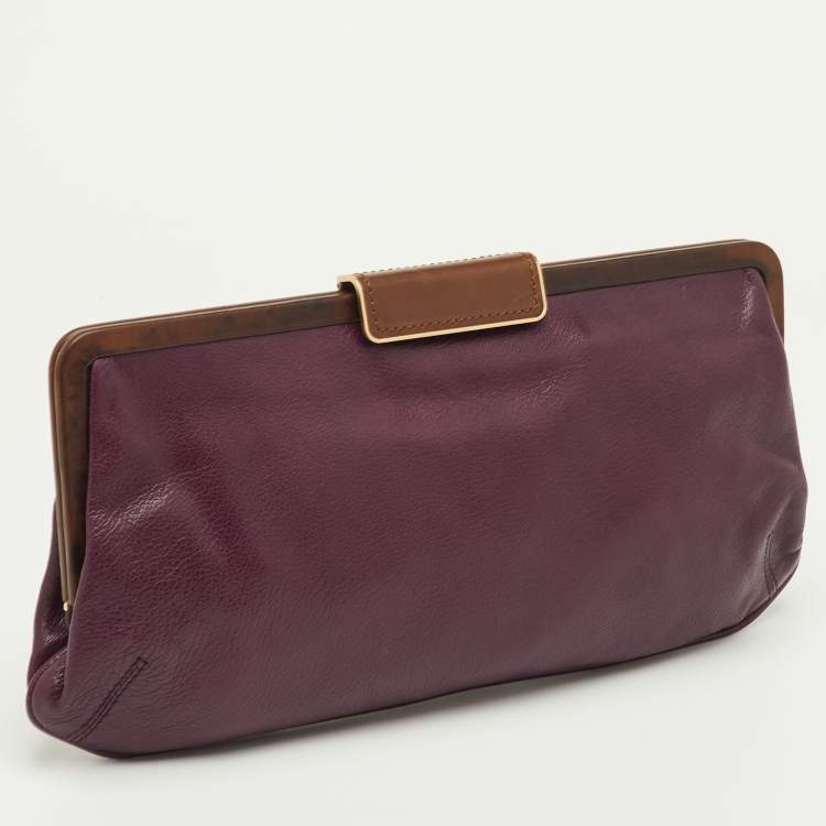 Pre Owned Marni Burgundy/Dark Brown Leather Frame Clutch