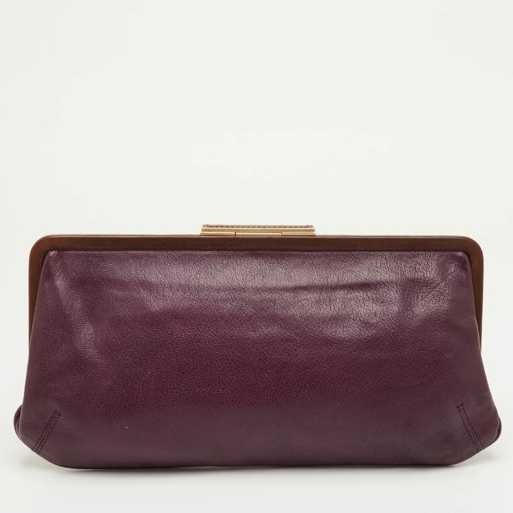 Pre Owned Marni Burgundy/Dark Brown Leather Frame Clutch