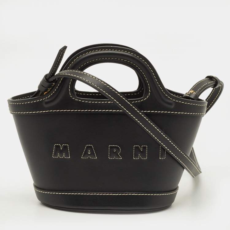 Pre Owned Marni Tropicalia Micro Black Leather Tote
