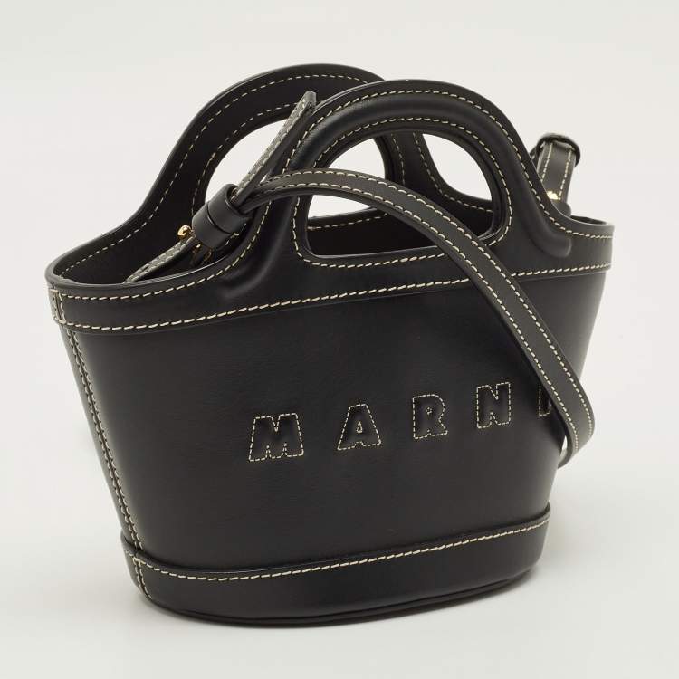 Pre Owned Marni Tropicalia Micro Black Leather Tote