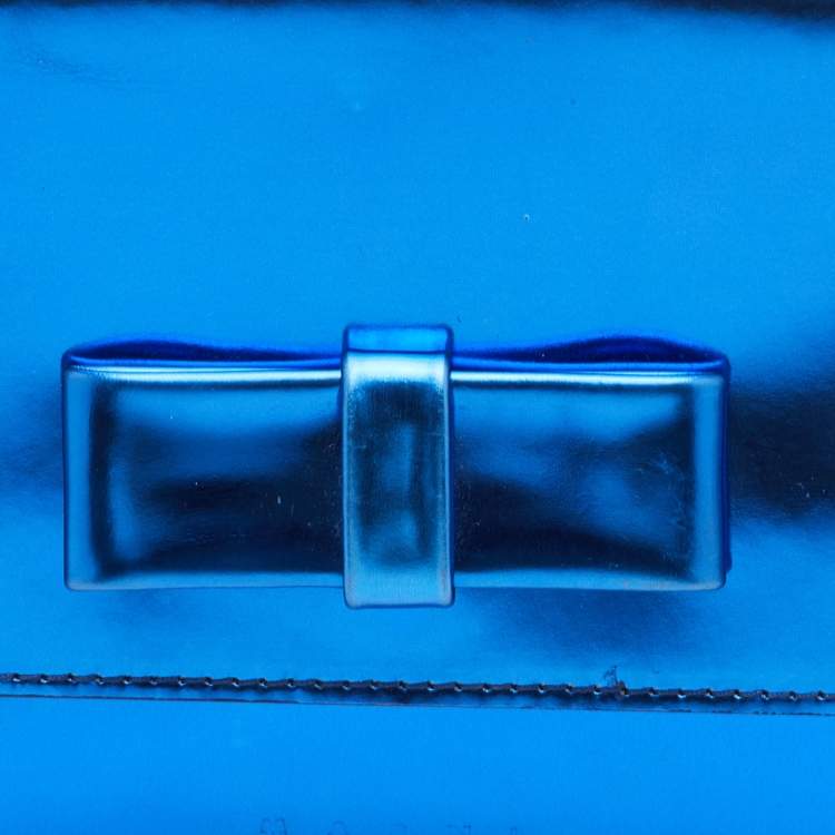 Pre Owned Marni Bow Blue Glossy Leather Flap Clutch