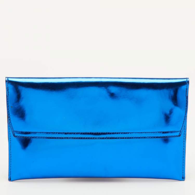 Pre Owned Marni Bow Blue Glossy Leather Flap Clutch