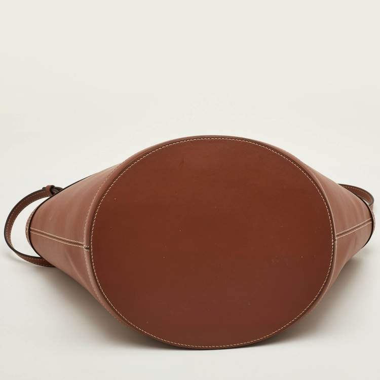 Pre Owned Marni Tropicalia Small Brown Leather Logo Embroidered Tote