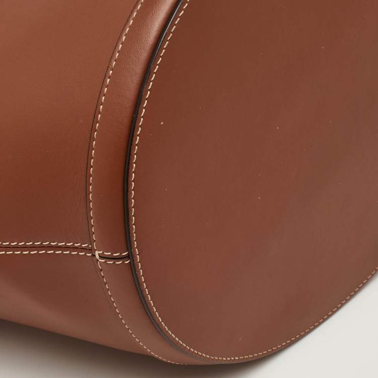 Pre Owned Marni Tropicalia Small Brown Leather Logo Embroidered Tote