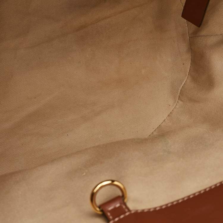 Pre Owned Marni Tropicalia Small Brown Leather Logo Embroidered Tote