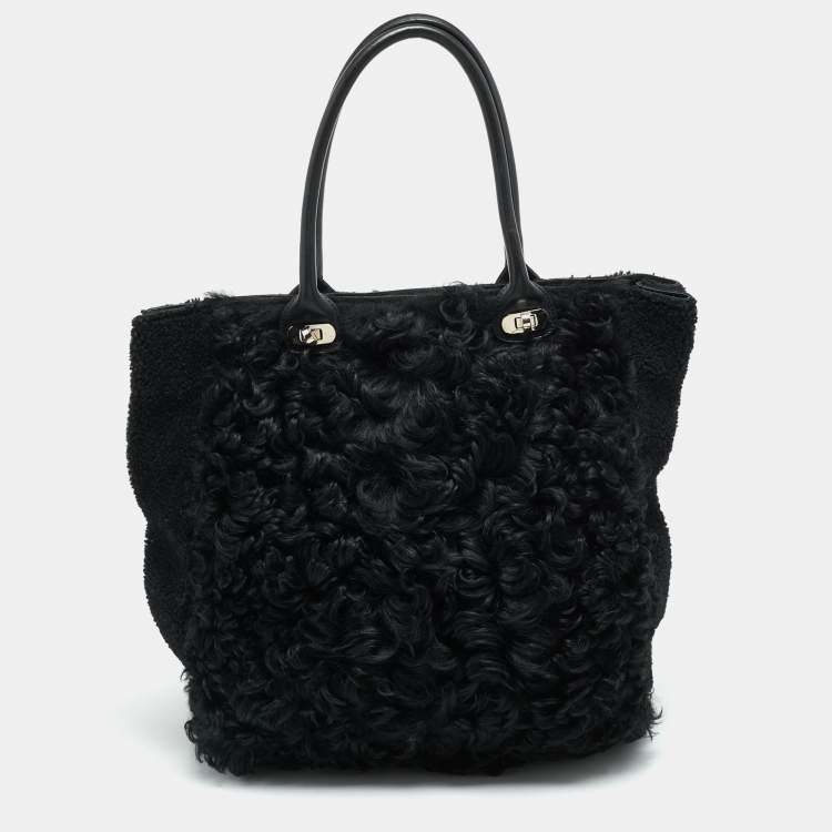 Pre Owned Marni Black Shearling and Fur Vertical Tote