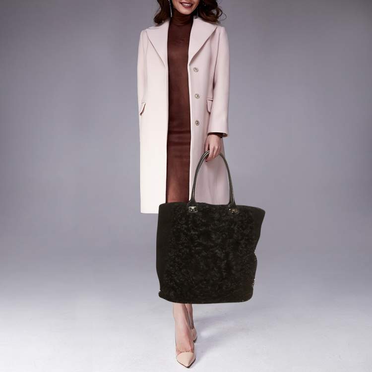 Pre Owned Marni Black Shearling and Fur Vertical Tote