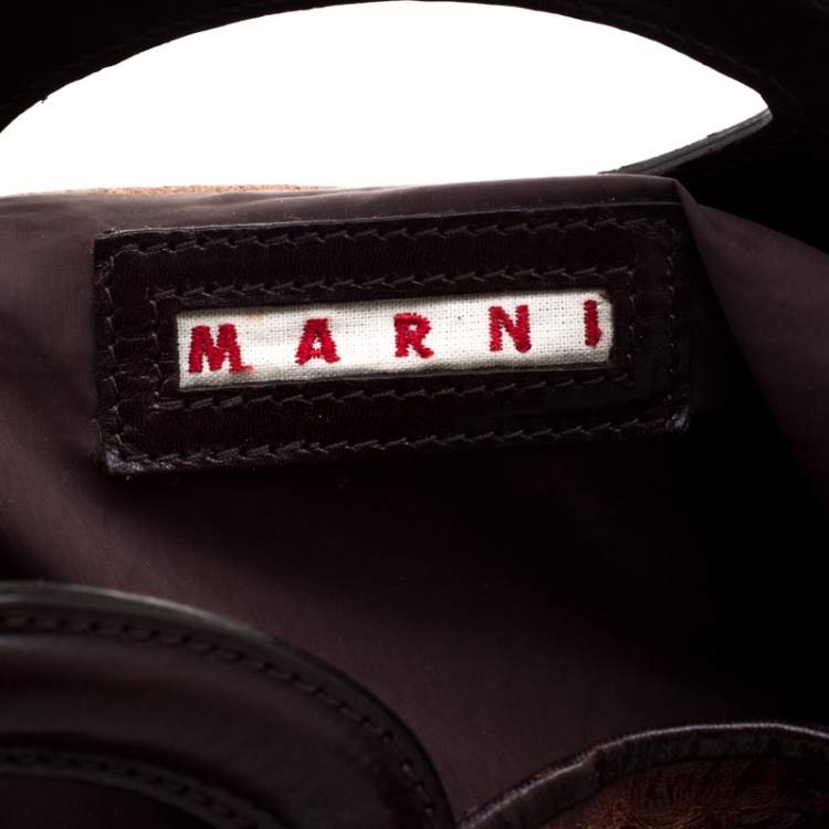 مملوكة مسبقًا Marni Brown Croc Embossed Glaze Leather Balloon Hobo