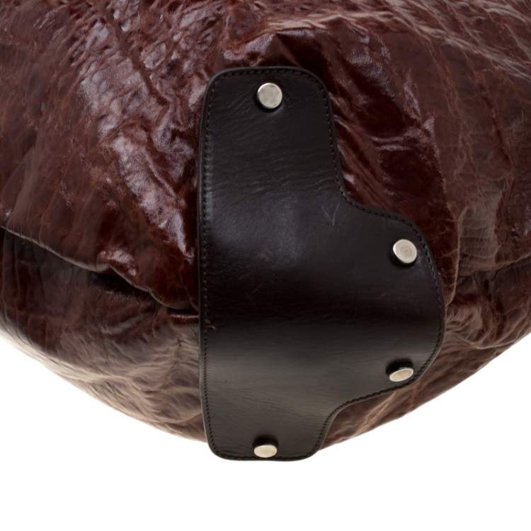 مملوكة مسبقًا Marni Brown Croc Embossed Glaze Leather Balloon Hobo