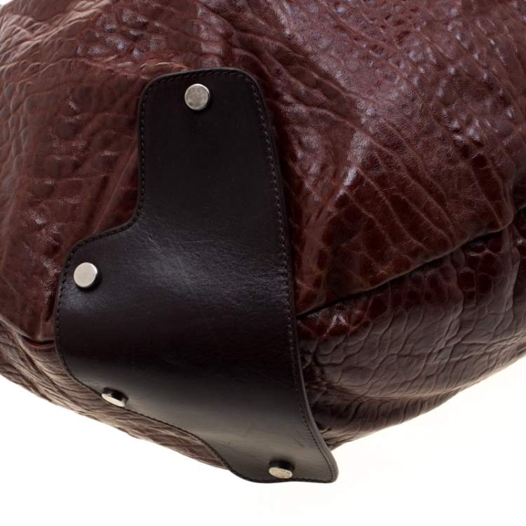 مملوكة مسبقًا Marni Brown Croc Embossed Glaze Leather Balloon Hobo