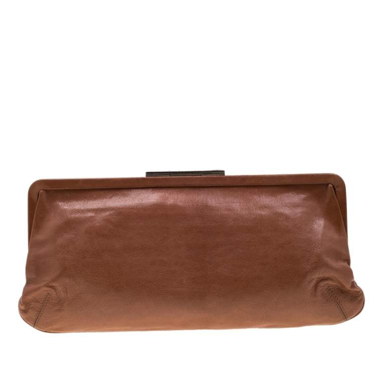 Pre Owned Marni Brown Glaze Leather Multicolor Stone Frame Clutch