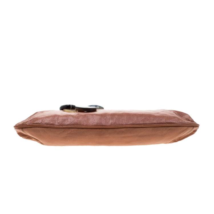 Pre Owned Marni Brown Glaze Leather Multicolor Stone Frame Clutch