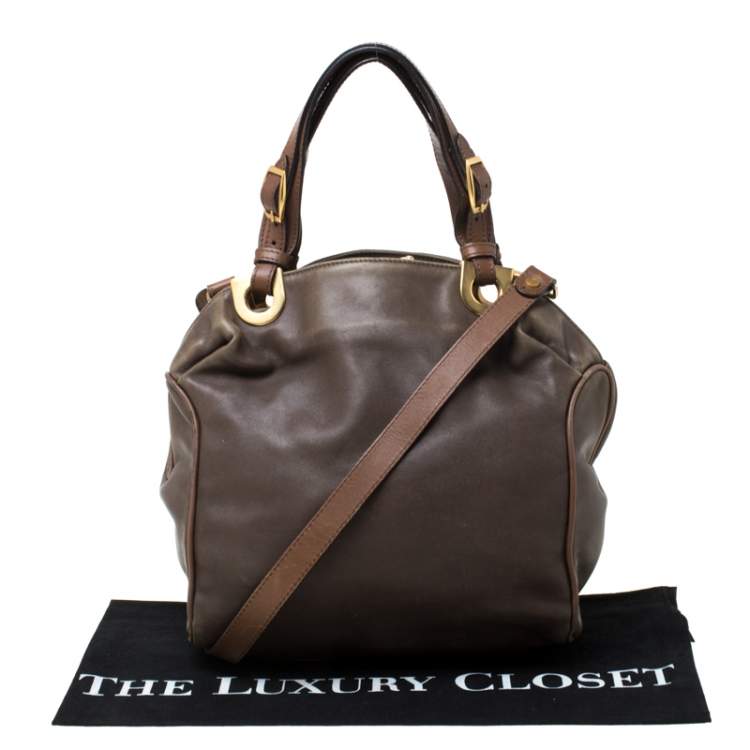 Pre Owned Marni Olive Green/Brown Leather Kiss lock Satchel