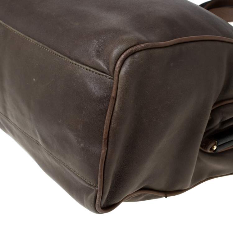 Pre Owned Marni Olive Green/Brown Leather Kiss lock Satchel