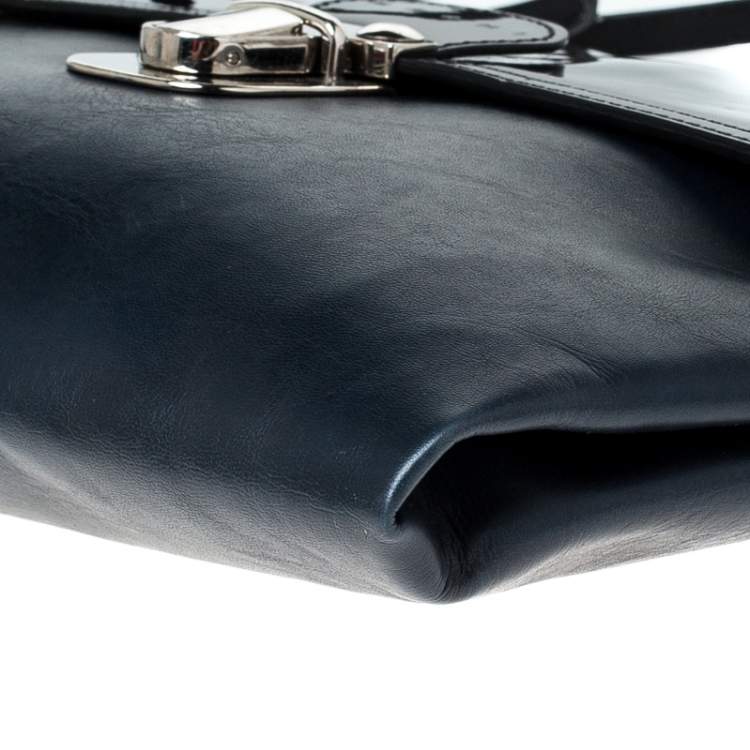 Pre Owned Marni Navy Blue/Black Leather and Patent Leather Flap Crossbody Bag