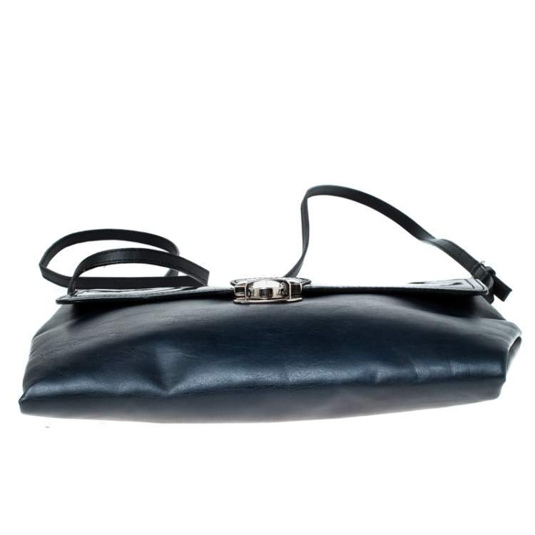 Pre Owned Marni Navy Blue/Black Leather and Patent Leather Flap Crossbody Bag