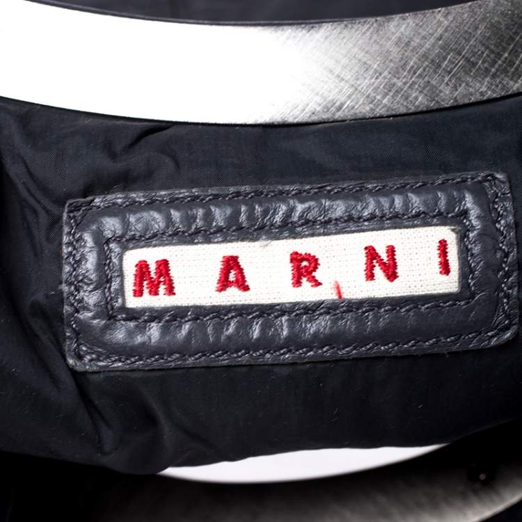 Pre Owned Marni Dark Grey Nappa Leather Drawstring Shoulder Bag