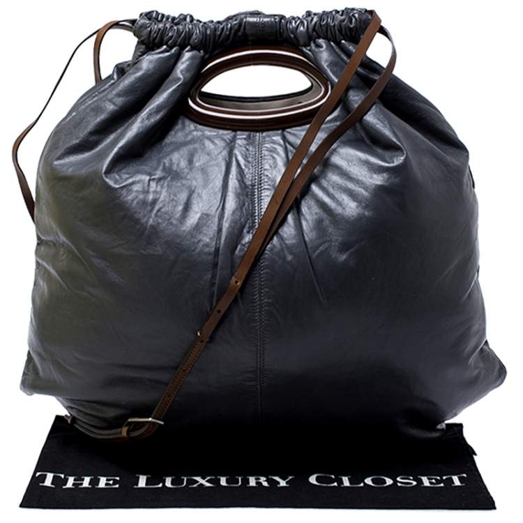 Pre Owned Marni Dark Grey Nappa Leather Drawstring Shoulder Bag