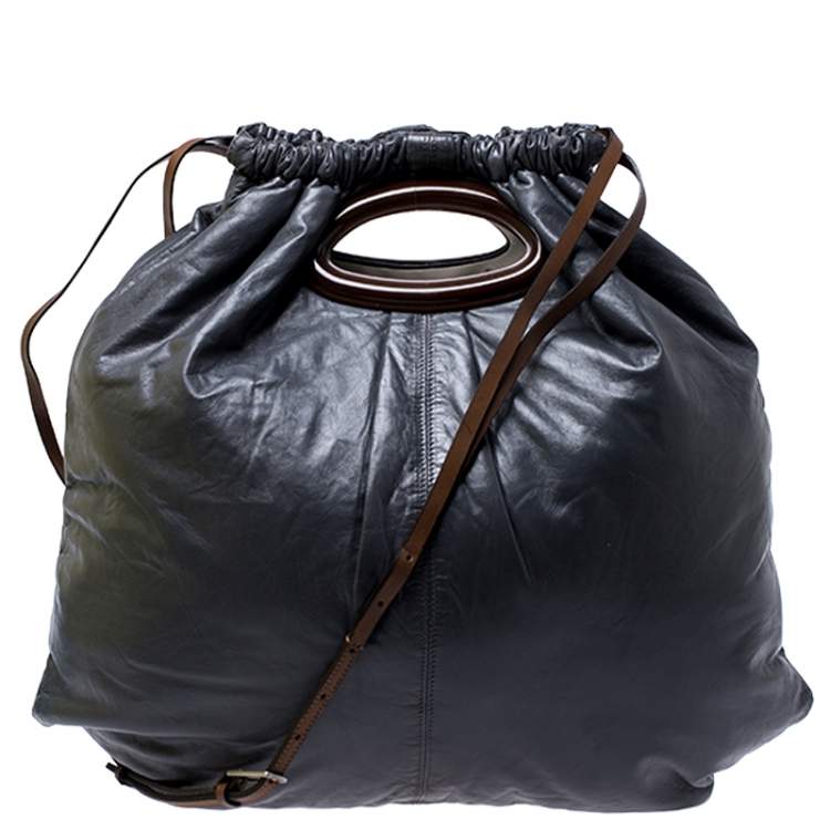Pre Owned Marni Dark Grey Nappa Leather Drawstring Shoulder Bag