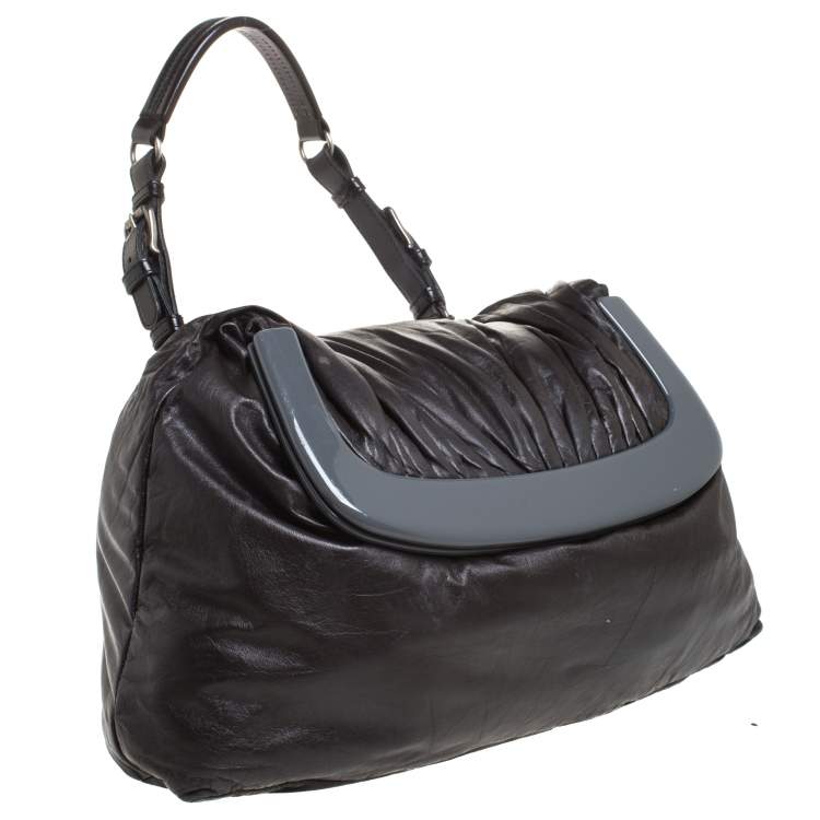 Pre Owned Marni Dark Grey Soft Leather Frame Flap Shoulder Bag