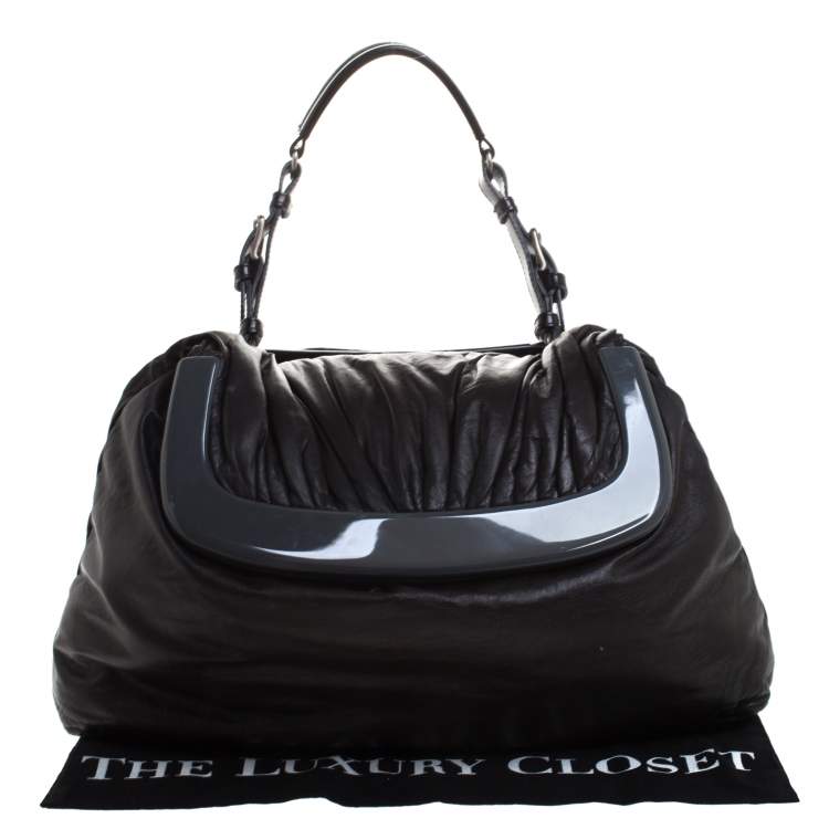 Pre Owned Marni Dark Grey Soft Leather Frame Flap Shoulder Bag