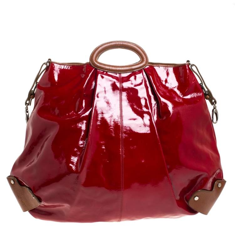 مملوكة مسبقًا Marni Red/Brown Patent Leather and Leather New Balloon Hobo