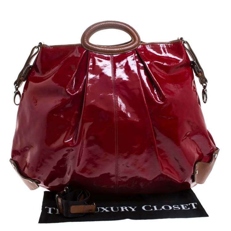 مملوكة مسبقًا Marni Red/Brown Patent Leather and Leather New Balloon Hobo