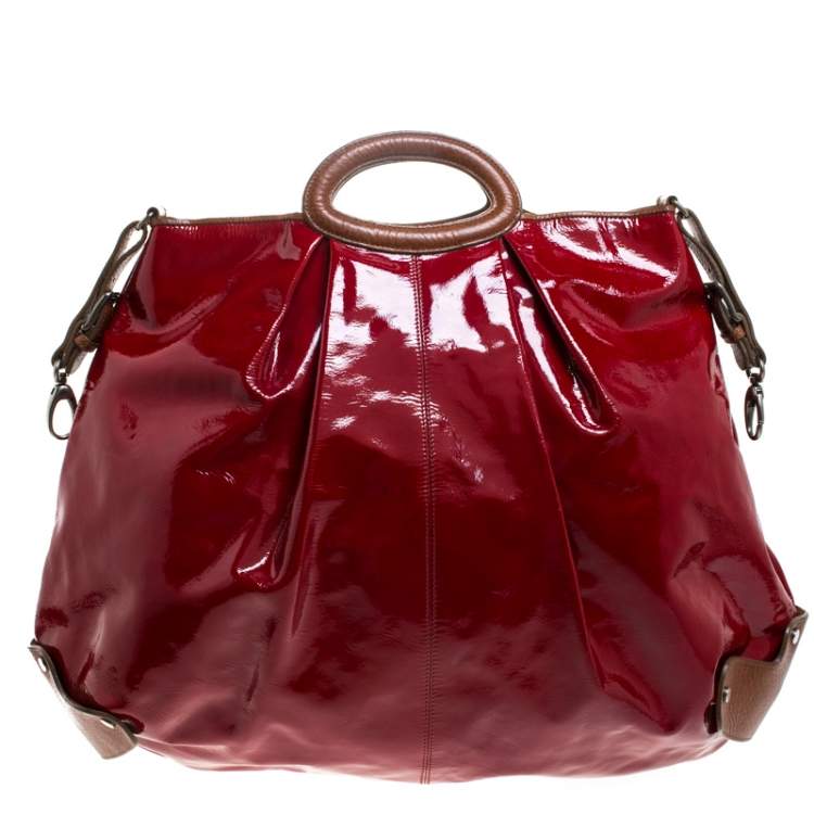 مملوكة مسبقًا Marni Red/Brown Patent Leather and Leather New Balloon Hobo