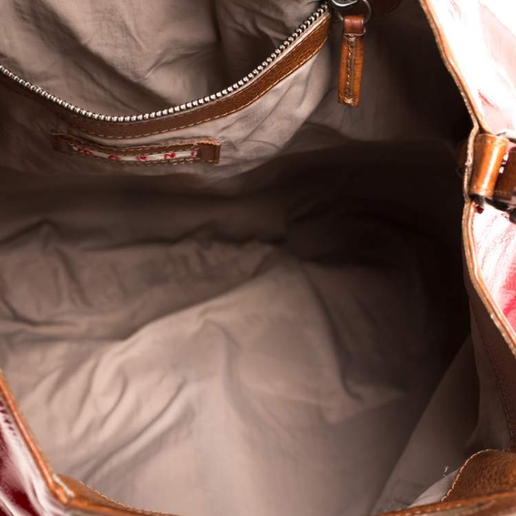 مملوكة مسبقًا Marni Red/Brown Patent Leather and Leather New Balloon Hobo