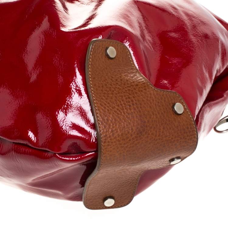 مملوكة مسبقًا Marni Red/Brown Patent Leather and Leather New Balloon Hobo