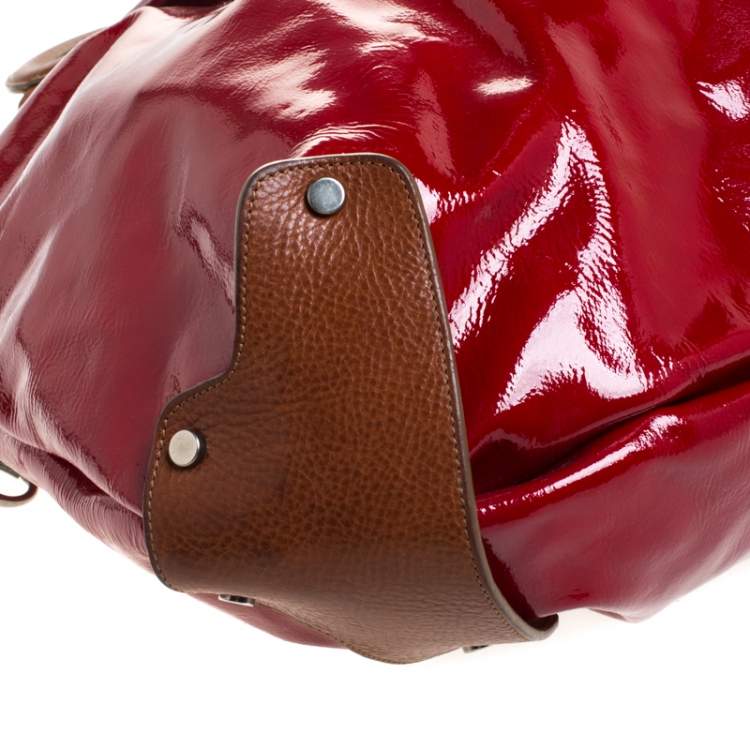 مملوكة مسبقًا Marni Red/Brown Patent Leather and Leather New Balloon Hobo