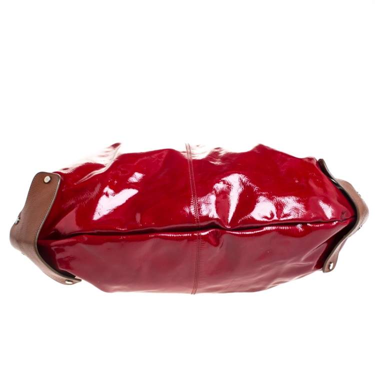 مملوكة مسبقًا Marni Red/Brown Patent Leather and Leather New Balloon Hobo