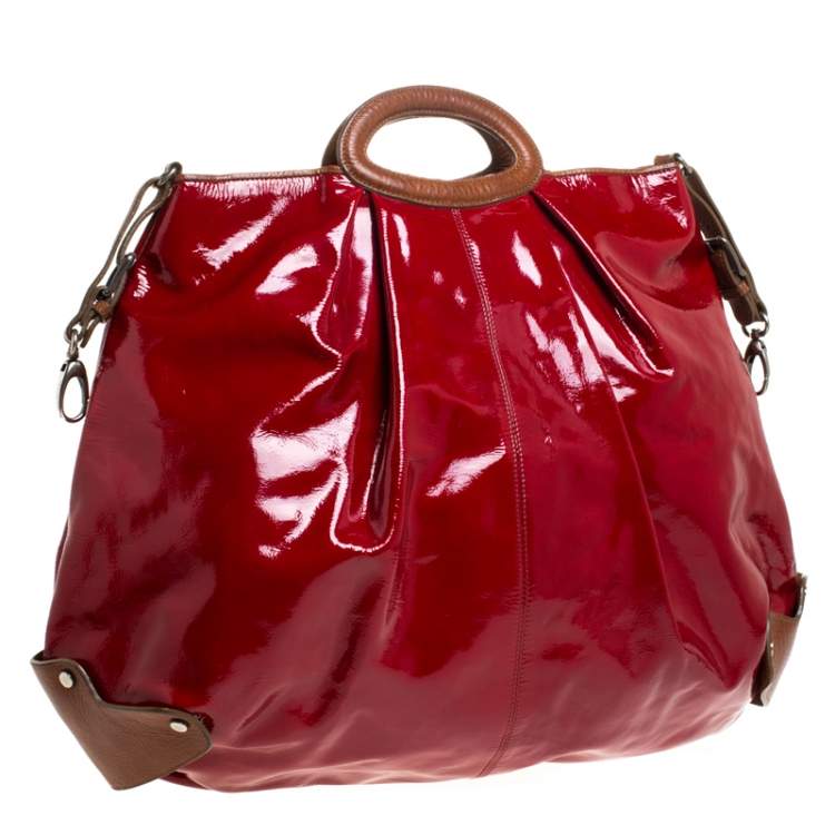 مملوكة مسبقًا Marni Red/Brown Patent Leather and Leather New Balloon Hobo