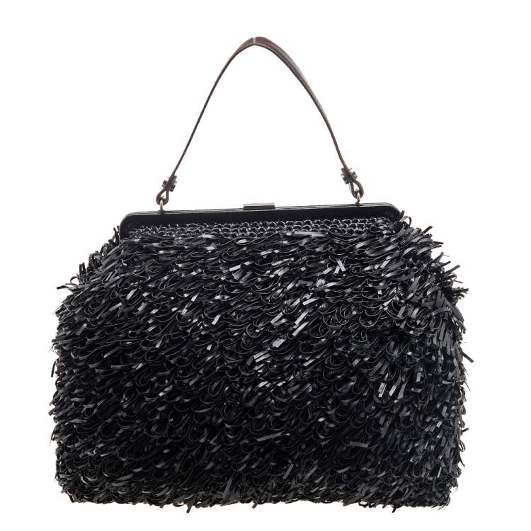 Pre Owned Marni Black/Brown Woven Leather Top Handle Bag