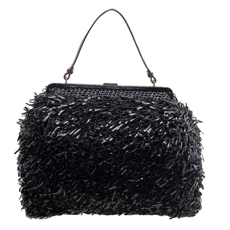 Pre Owned Marni Black/Brown Woven Leather Top Handle Bag