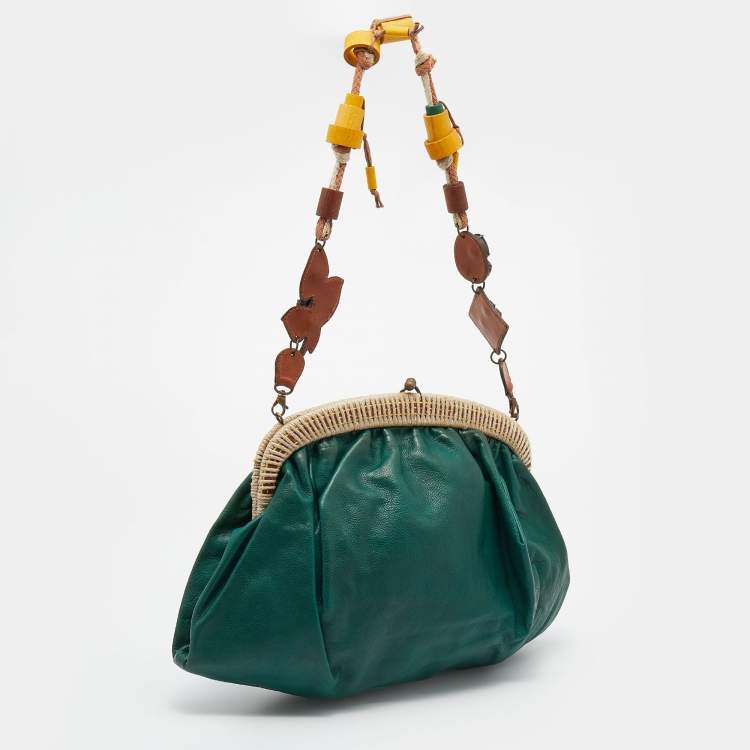 Pre Owned Marni Green Leather Frame Embellished Shoulder Bag