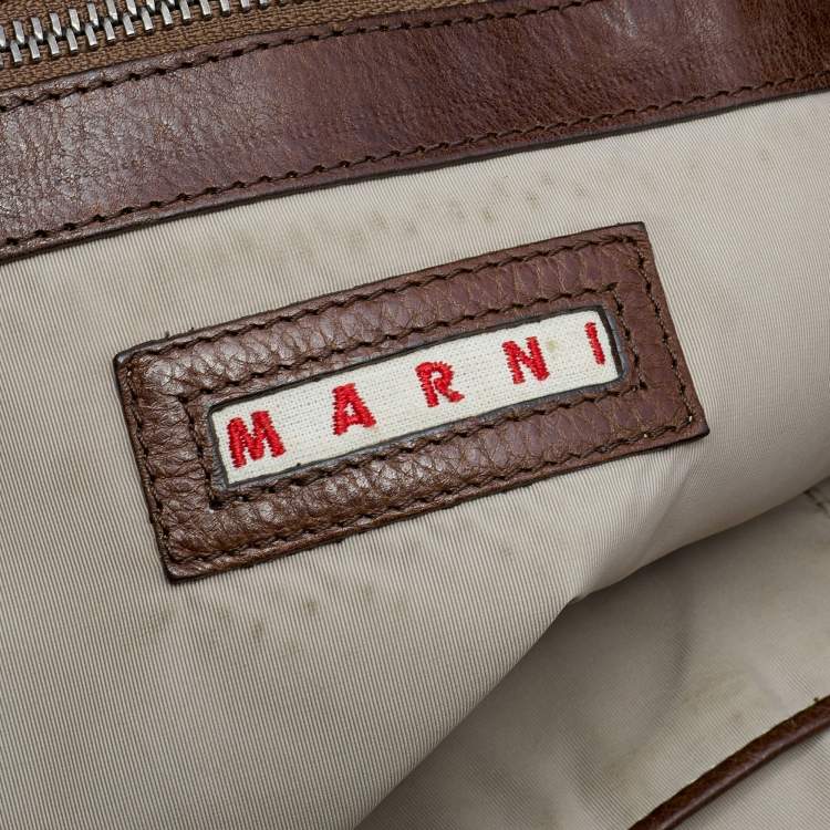Pre Owned Marni Metallic Grey/Dark Brown Leather Balloon Hobo
