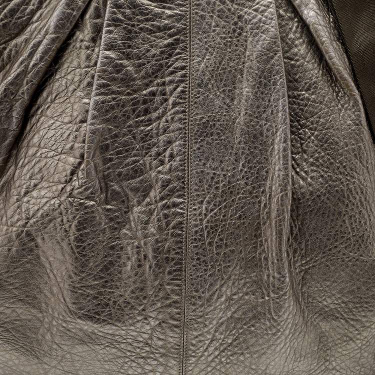 Pre Owned Marni Metallic Grey/Dark Brown Leather Balloon Hobo