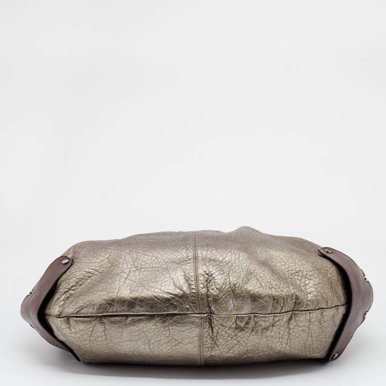 Pre Owned Marni Metallic Grey/Dark Brown Leather Balloon Hobo