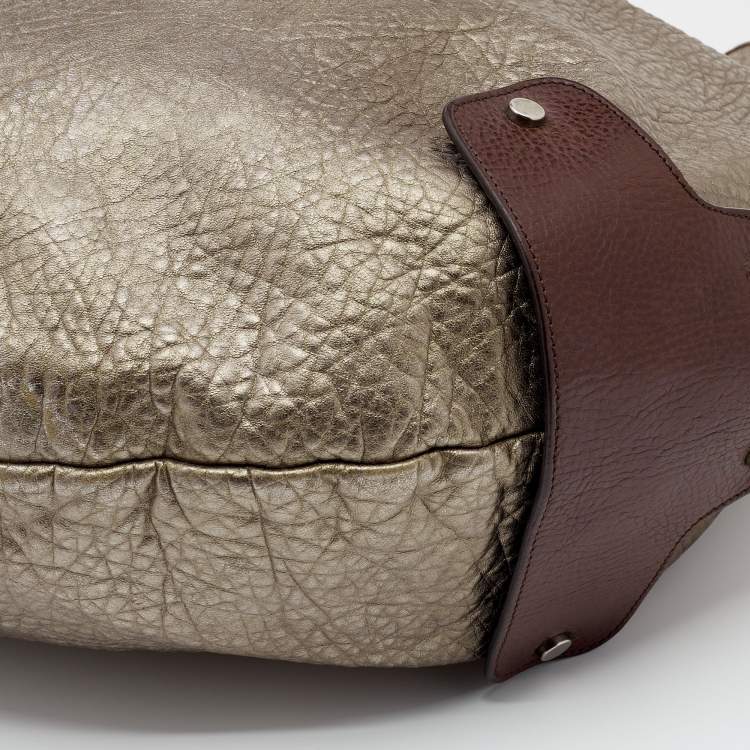 Pre Owned Marni Metallic Grey/Dark Brown Leather Balloon Hobo