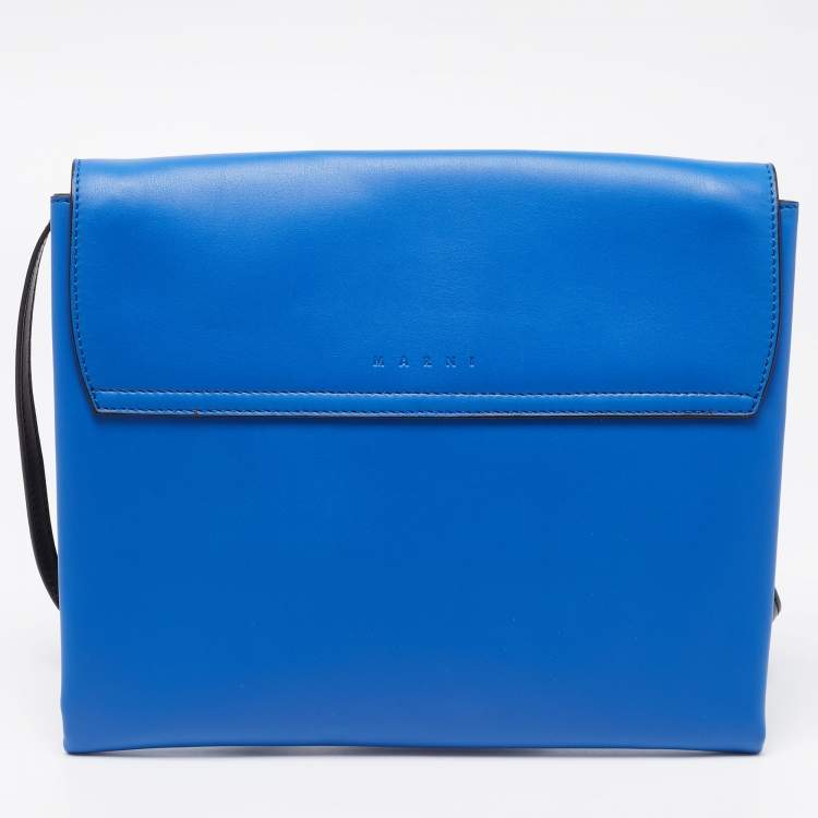 Pre Owned Marni Blue/Black Leather Bow Flat Crossbody Bag