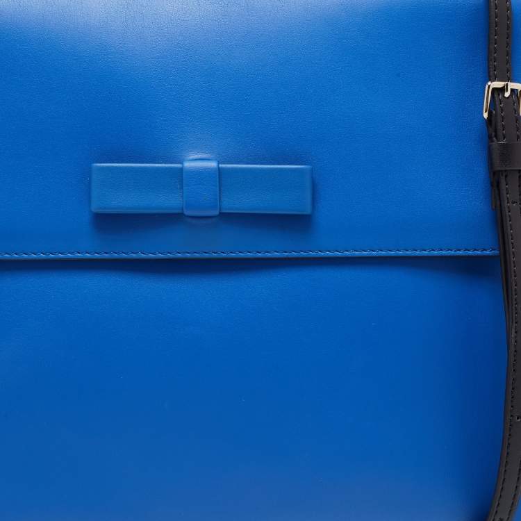 Pre Owned Marni Blue/Black Leather Bow Flat Crossbody Bag