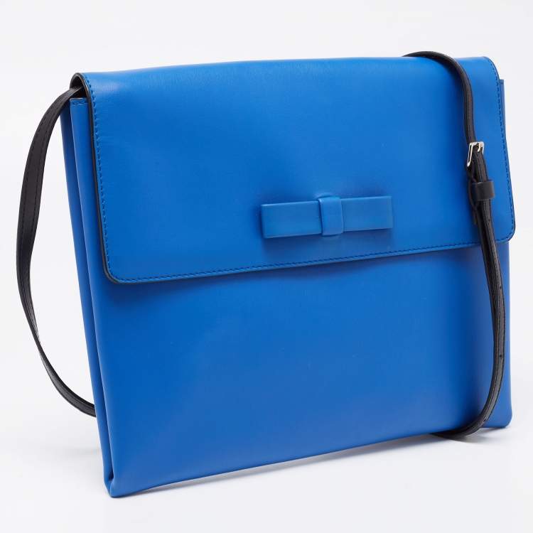 Pre Owned Marni Blue/Black Leather Bow Flat Crossbody Bag