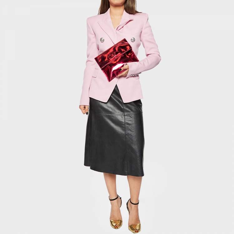 Pre Owned Marni Metallic Pink Patent Leather Bow Clutch